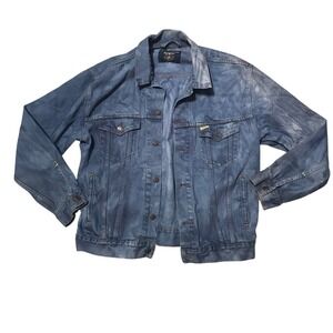 Levi Strauss Signature Mens Blue Denim Trucker Jacket Distressed Wash Size XL